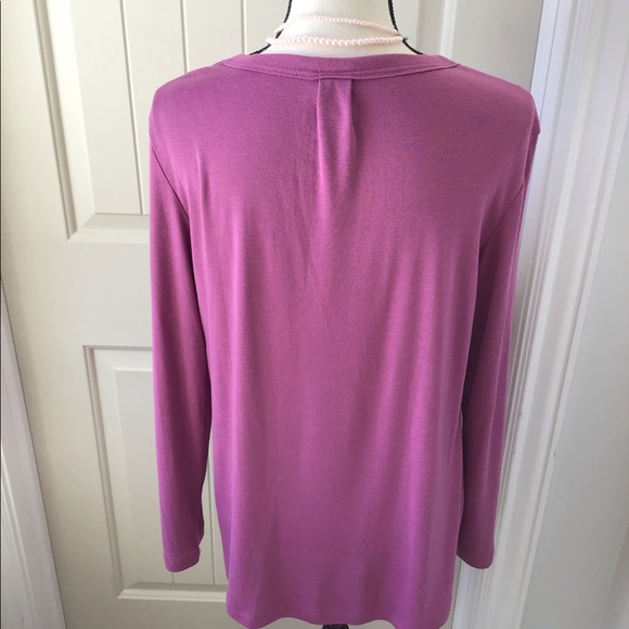 Vera Wang Rose Pink Mesh Bow Accent Pullover Long Sleeve Top Size Large - Picture 3 of 4